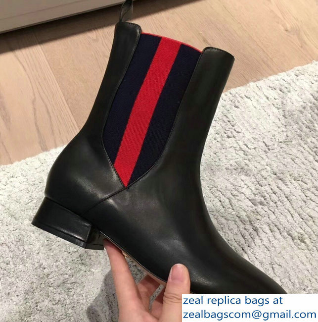 Gucci Heel 2.5cm Web Leather Ankle Boots Black 2018 - Click Image to Close