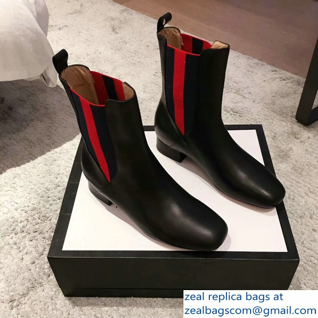 Gucci Heel 2.5cm Web Leather Ankle Boots Black 2018 - Click Image to Close