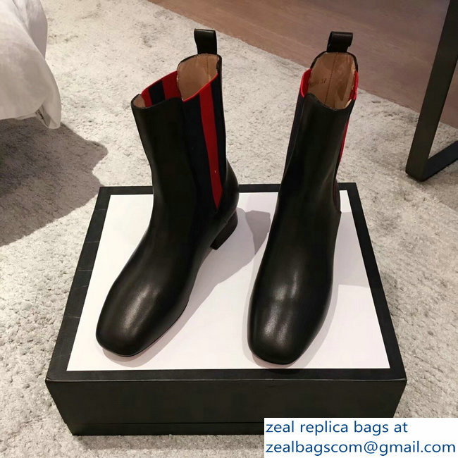 Gucci Heel 2.5cm Web Leather Ankle Boots Black 2018