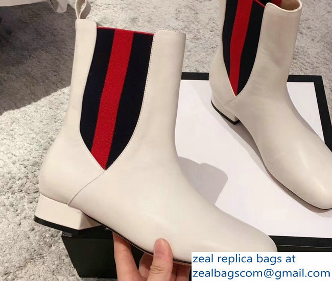 Gucci Heel 2.5cm Web Leather Ankle Boots White 2018 - Click Image to Close