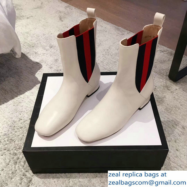 Gucci Heel 2.5cm Web Leather Ankle Boots White 2018 - Click Image to Close