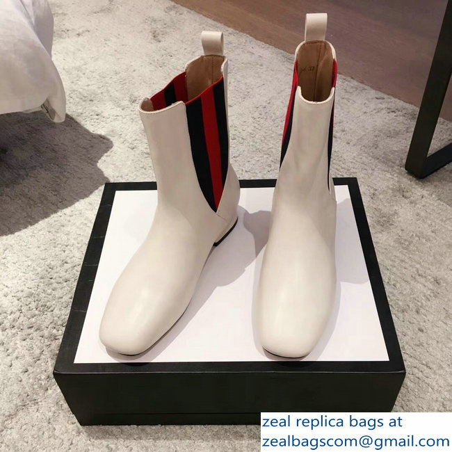 Gucci Heel 2.5cm Web Leather Ankle Boots White 2018