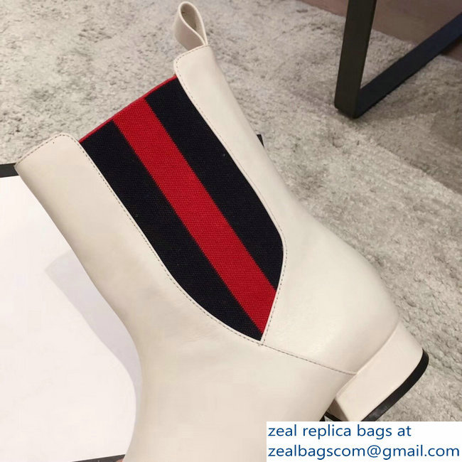 Gucci Heel 2.5cm Web Leather Ankle Boots White 2018