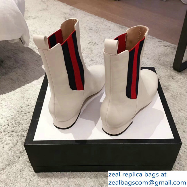 Gucci Heel 2.5cm Web Leather Ankle Boots White 2018