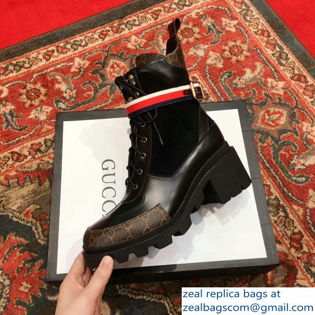 Gucci Heel 5.5cm Leather Ankle Boots Black With Sylvie Web 2018