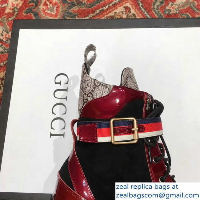 Gucci Heel 5.5cm Leather Ankle Boots Burgundy With Sylvie Web 2018