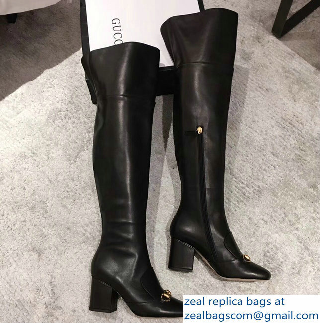 Gucci Heel 6.5cm Horsebit Leather Knee Boots Black 2018 - Click Image to Close