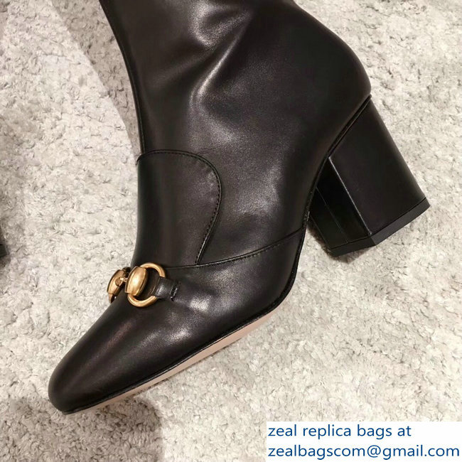 Gucci Heel 6.5cm Horsebit Leather Knee Boots Black 2018