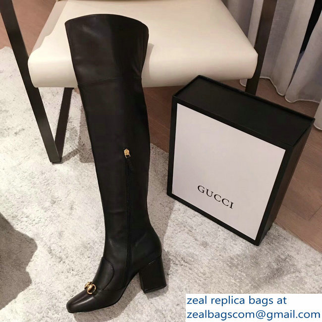 Gucci Heel 6.5cm Horsebit Leather Knee Boots Black 2018 - Click Image to Close