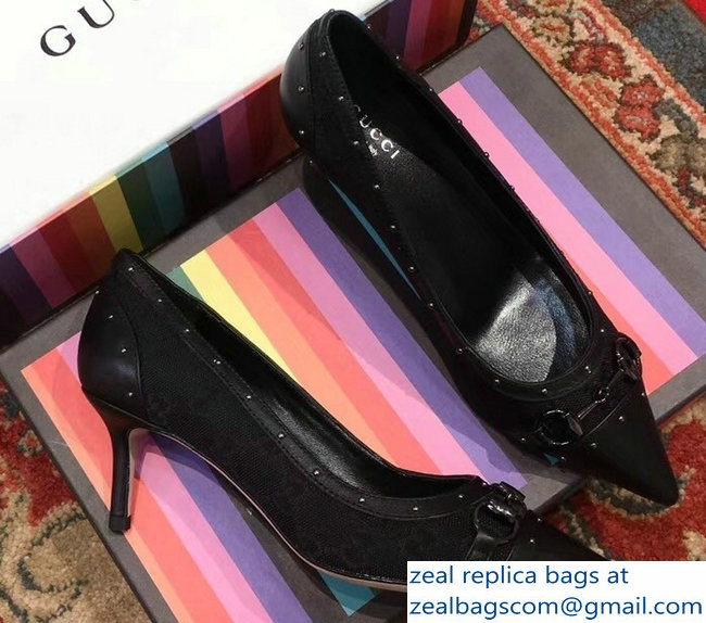 Gucci Heel 6.5cm Horsebit Pumps GG Black 2018 - Click Image to Close