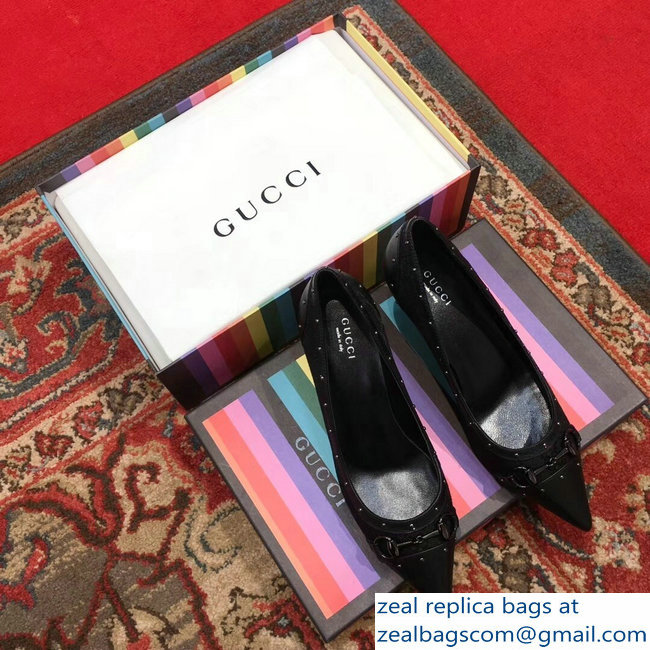 Gucci Heel 6.5cm Horsebit Pumps GG Black 2018