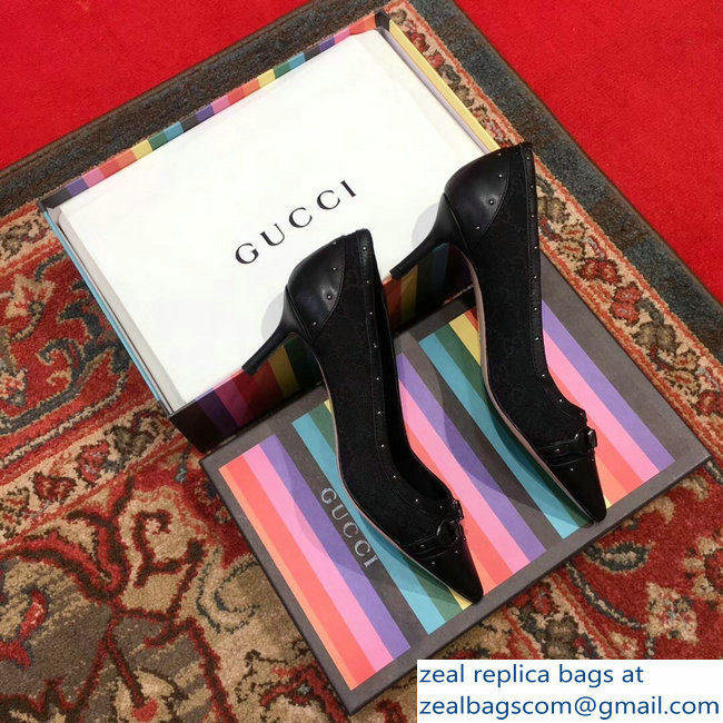 Gucci Heel 6.5cm Horsebit Pumps GG Black 2018