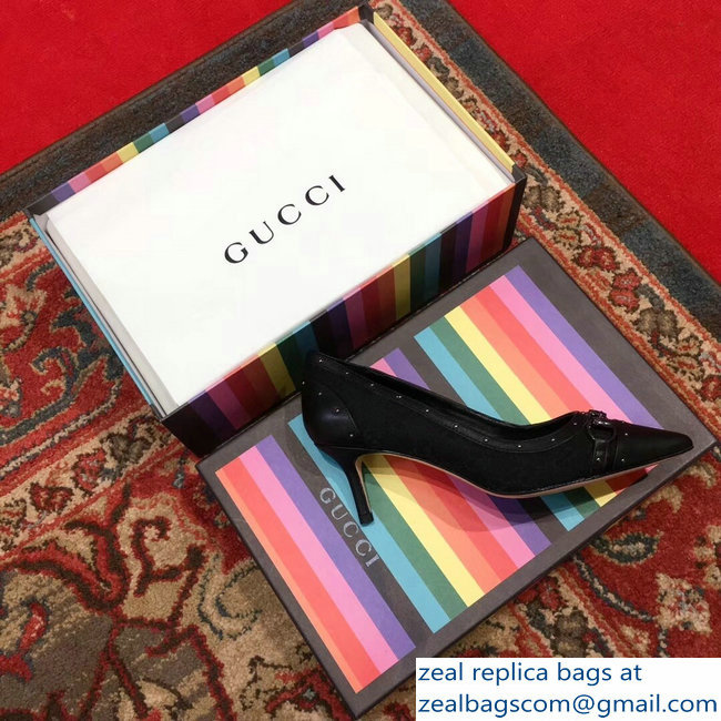 Gucci Heel 6.5cm Horsebit Pumps GG Black 2018 - Click Image to Close