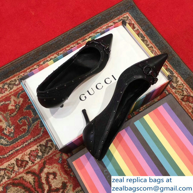 Gucci Heel 6.5cm Horsebit Pumps GG Black 2018