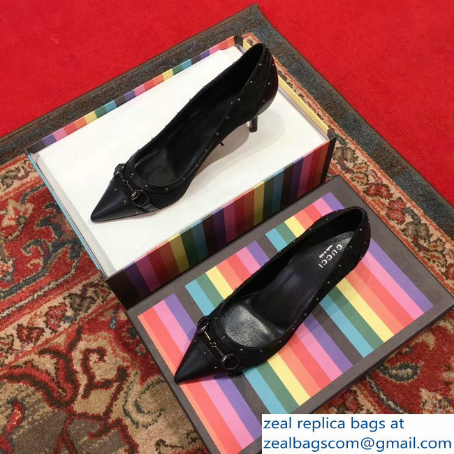 Gucci Heel 6.5cm Horsebit Pumps GG Black 2018