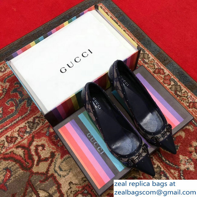 Gucci Heel 6.5cm Horsebit Pumps GG Blue 2018 - Click Image to Close