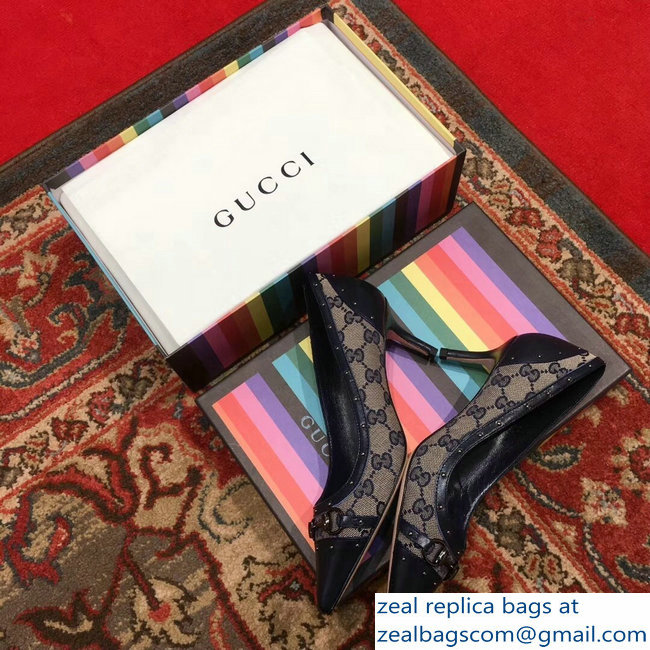 Gucci Heel 6.5cm Horsebit Pumps GG Blue 2018