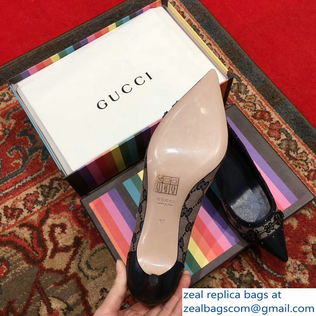 Gucci Heel 6.5cm Horsebit Pumps GG Blue 2018 - Click Image to Close