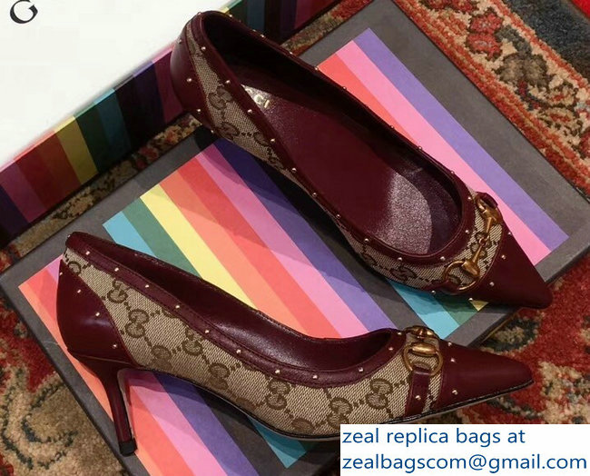 Gucci Heel 6.5cm Horsebit Pumps GG Burgundy 2018
