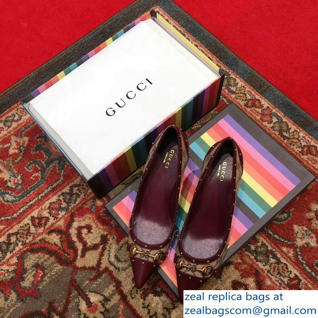 Gucci Heel 6.5cm Horsebit Pumps GG Burgundy 2018