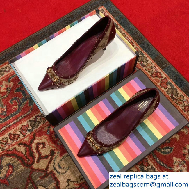 Gucci Heel 6.5cm Horsebit Pumps GG Burgundy 2018