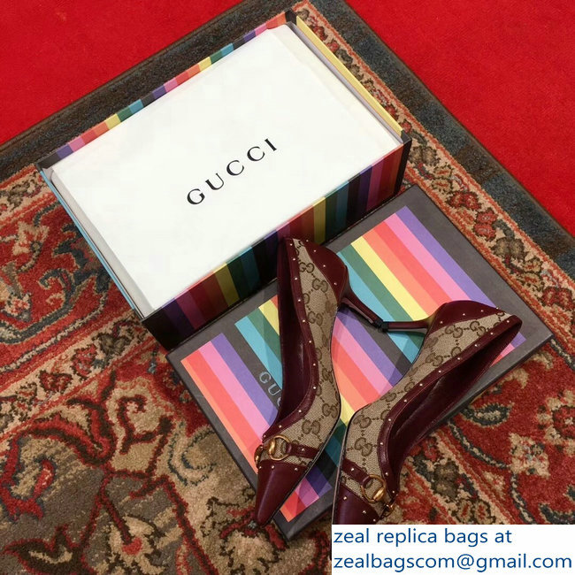 Gucci Heel 6.5cm Horsebit Pumps GG Burgundy 2018