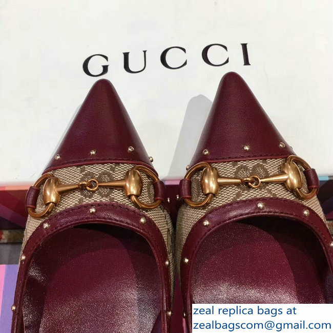 Gucci Heel 6.5cm Horsebit Pumps GG Burgundy 2018