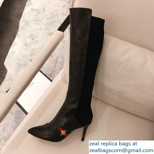 Gucci Heel 8.5cm Web Bee Knee Boots Black 2018