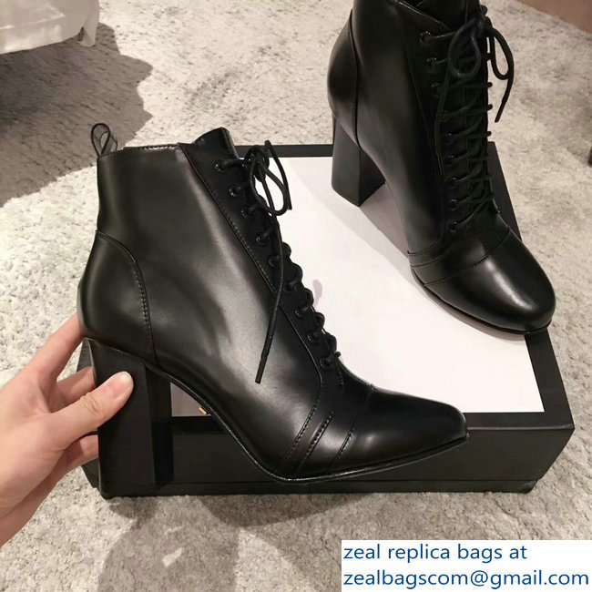 Gucci Heel 9cm Lace-up Ankle Boots Black 2018