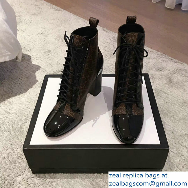 Gucci Heel 9cm Lace-up Ankle Boots GG Black 2018