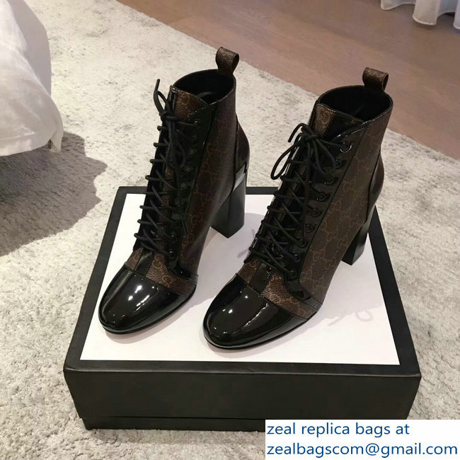 Gucci Heel 9cm Lace-up Ankle Boots GG Black 2018