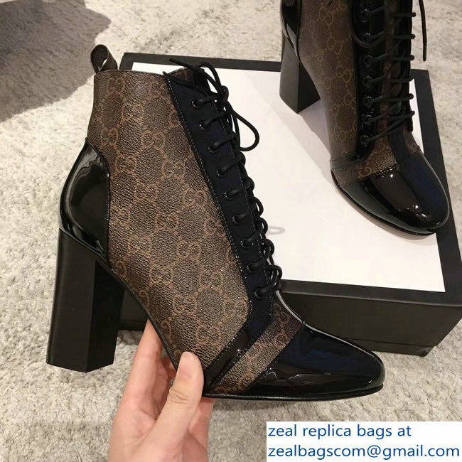 Gucci Heel 9cm Lace-up Ankle Boots GG Black 2018