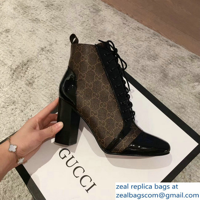 Gucci Heel 9cm Lace-up Ankle Boots GG Black 2018