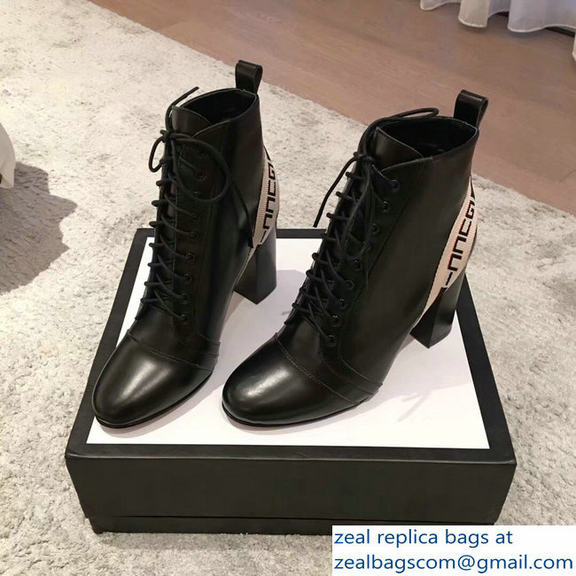 Gucci Heel 9cm Lace-up Ankle Boots Stripe Black 2018