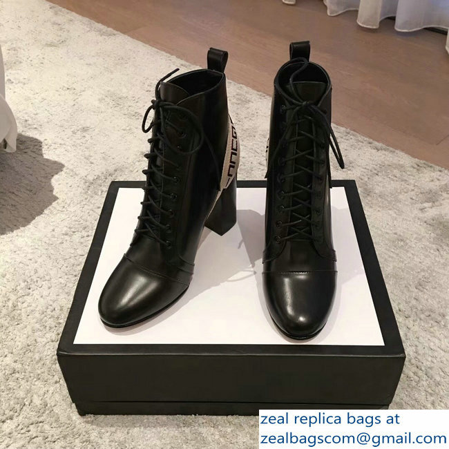Gucci Heel 9cm Lace-up Ankle Boots Stripe Black 2018