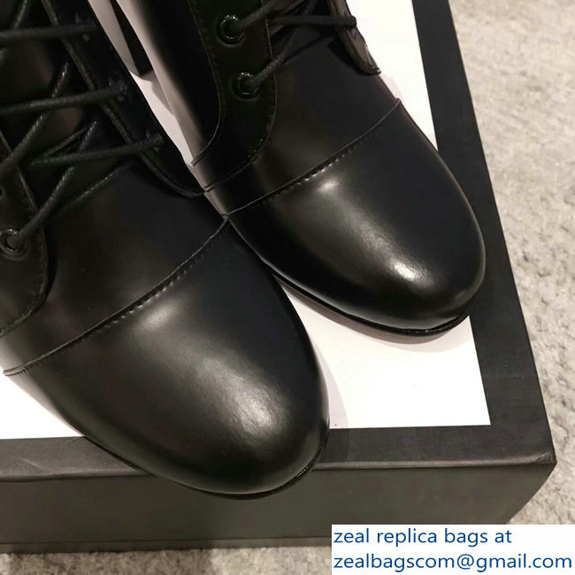 Gucci Heel 9cm Lace-up Ankle Boots Stripe Black 2018