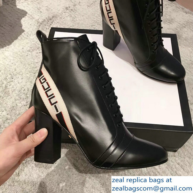 Gucci Heel 9cm Lace-up Ankle Boots Stripe Black 2018