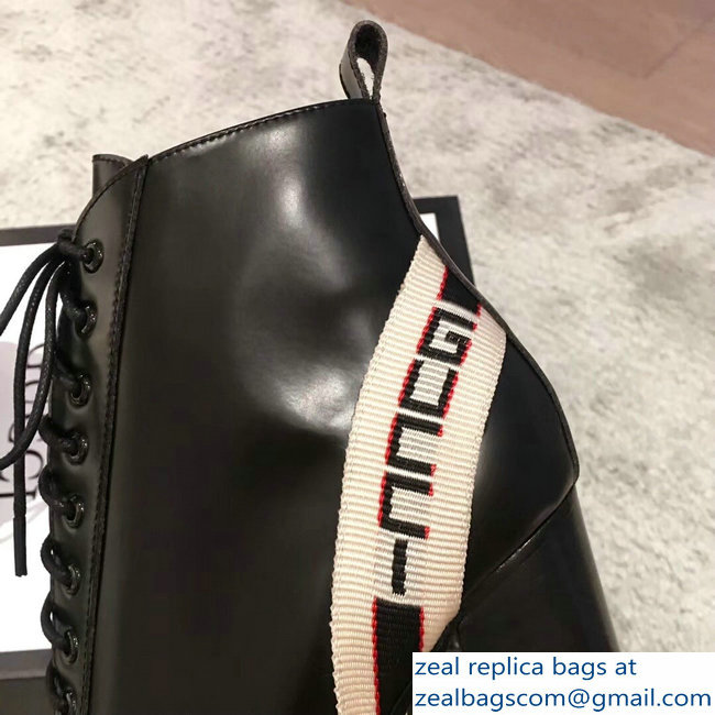 Gucci Heel 9cm Lace-up Ankle Boots Stripe Black 2018