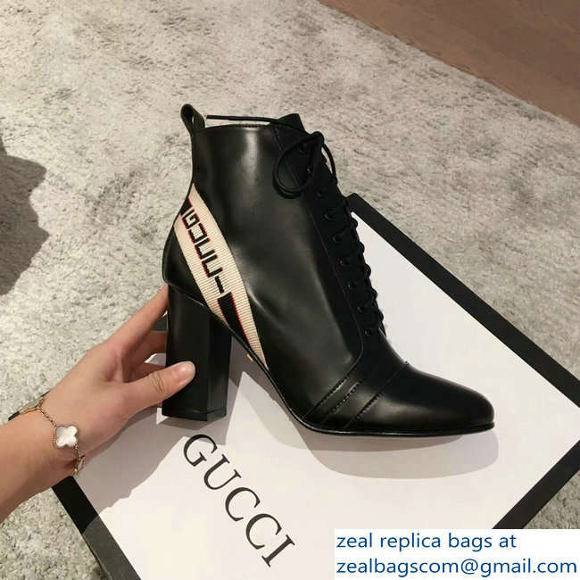 Gucci Heel 9cm Lace-up Ankle Boots Stripe Black 2018