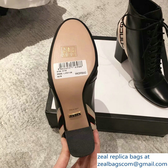 Gucci Heel 9cm Lace-up Ankle Boots Stripe Black 2018