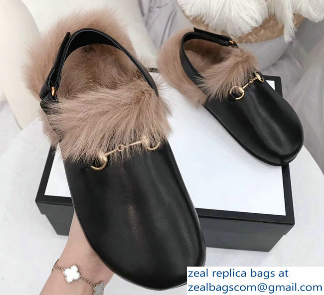 Gucci Horsebit Leather Slipper With Faux Fur 2018 - Click Image to Close