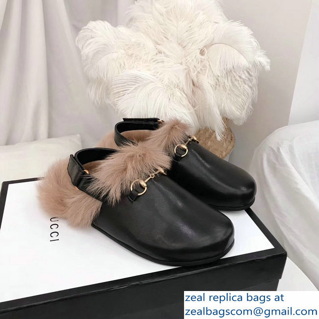 Gucci Horsebit Leather Slipper With Faux Fur 2018