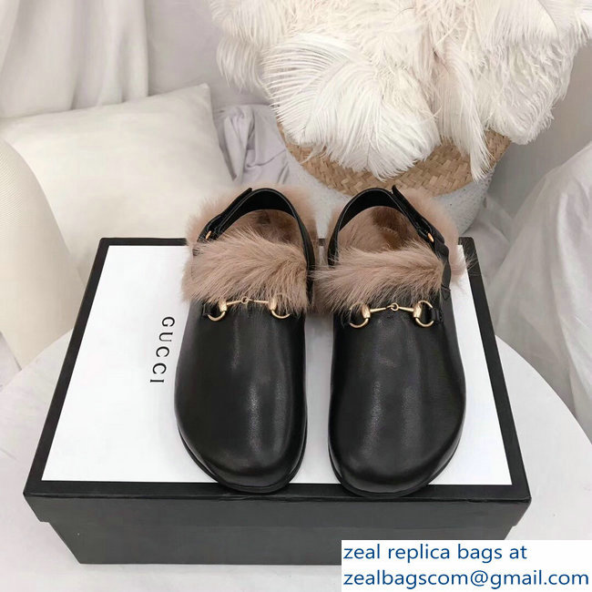 Gucci Horsebit Leather Slipper With Faux Fur 2018