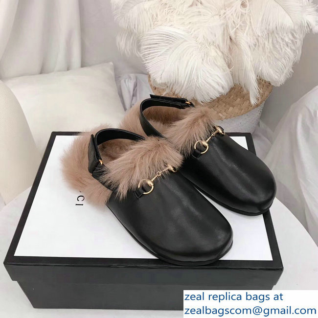 Gucci Horsebit Leather Slipper With Faux Fur 2018