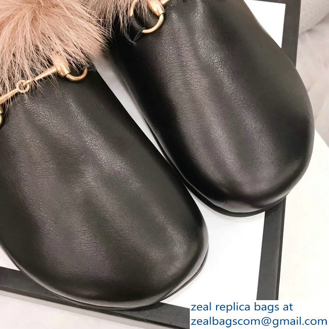 Gucci Horsebit Leather Slipper With Faux Fur 2018