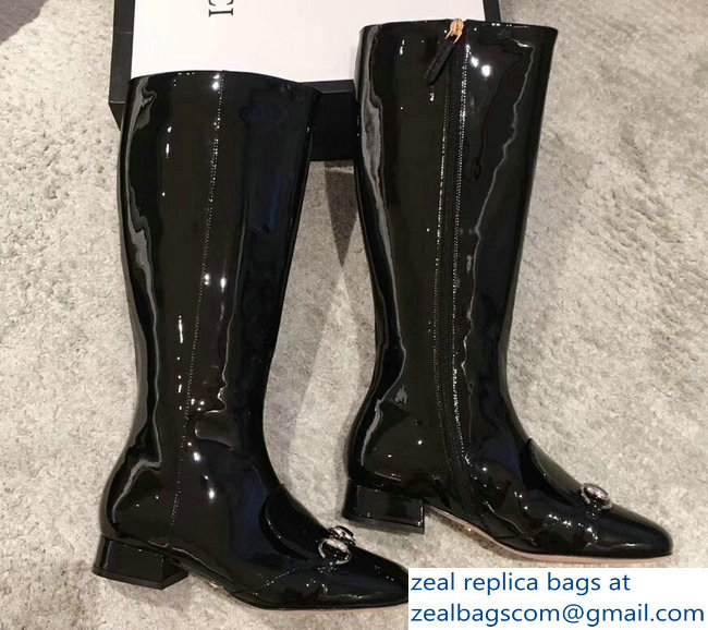 Gucci Horsebit Patent Leather High Boots Black 2018 - Click Image to Close