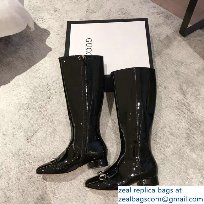 Gucci Horsebit Patent Leather High Boots Black 2018 - Click Image to Close