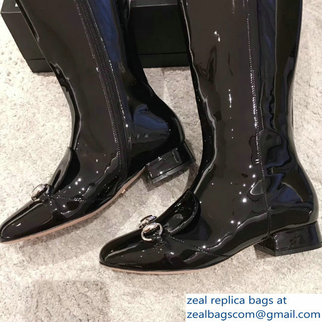 Gucci Horsebit Patent Leather High Boots Black 2018 - Click Image to Close