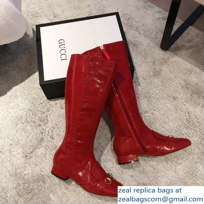 Gucci Horsebit Patent Leather High Boots Red 2018