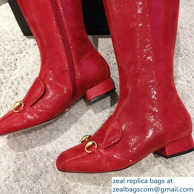 Gucci Horsebit Patent Leather High Boots Red 2018